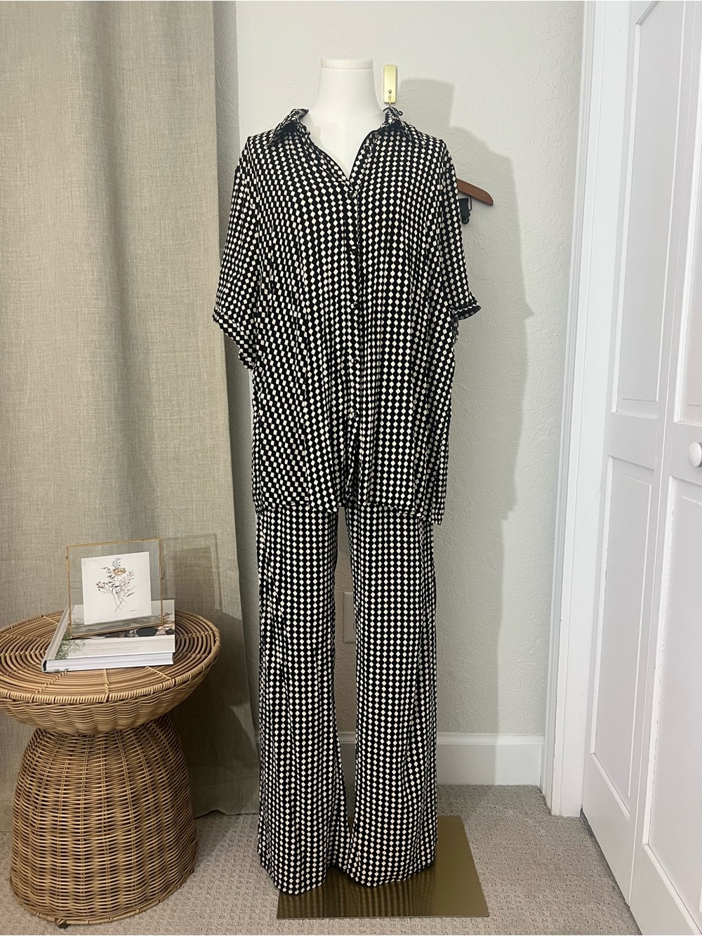 DISSH Black White Geometric Print Matching Set Wide Leg Pants Oversized Top 12